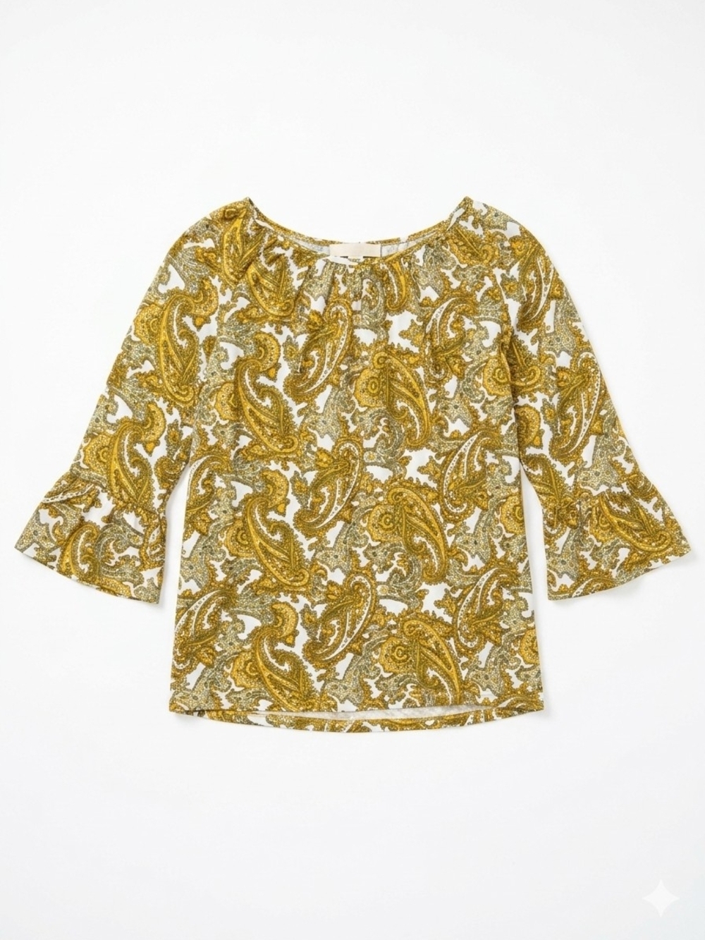Michael Kors Mustard Paisley Bell Sleeve Blouse